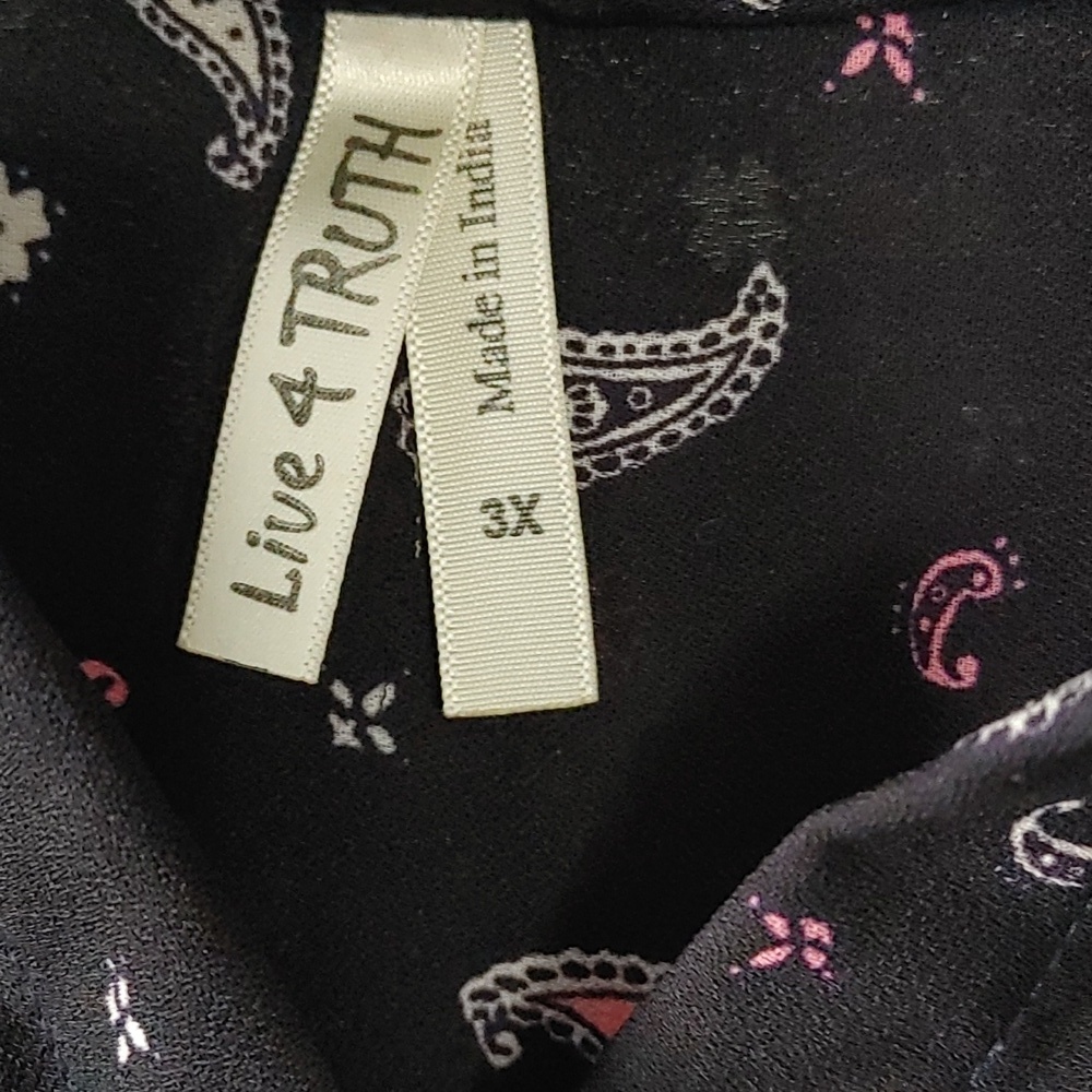 Hi-Low Sheer Blouse Women's 3XL Navy with Paisley Accents Pull Over Dressy Plus - Picture 2 of 8